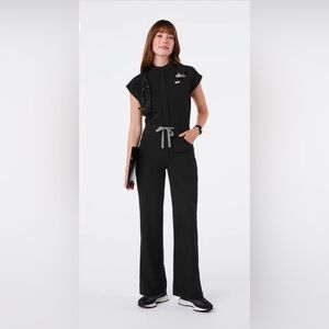 Figs Black Women's Rafaela Cargo Wide Leg ScrubJumpsuit